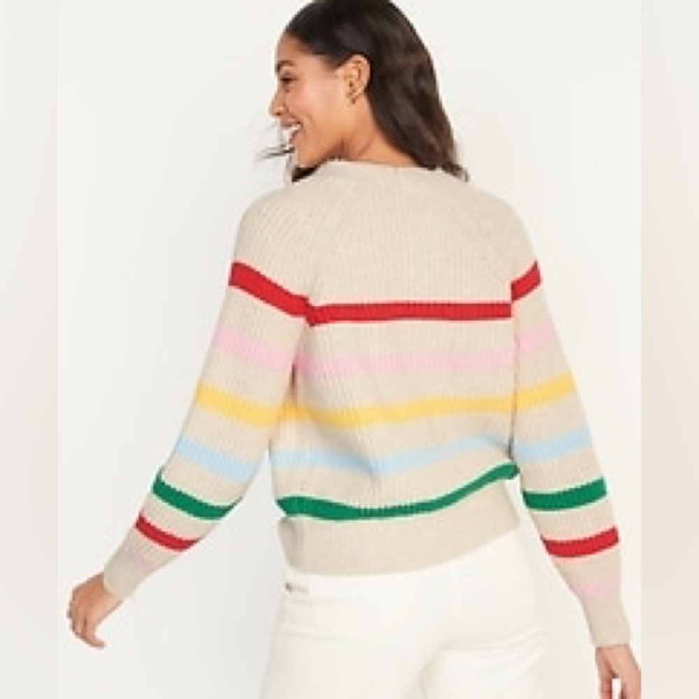 OLD NAVY | Brushed Striped Shaker-Stitch Cardigan Sweater Rainbow - Picture 2 of 10
